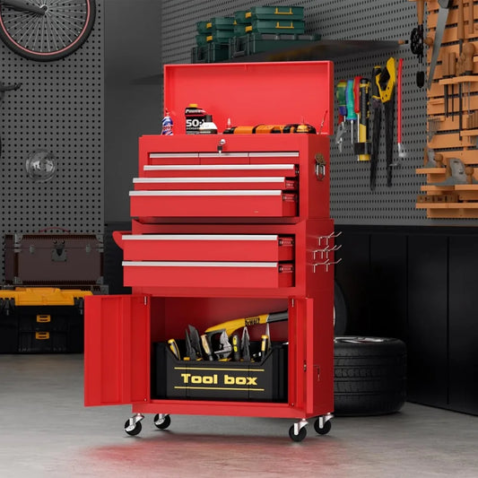 6 Drawer Rolling Tool Chest with Lock and Detachable Tool Cabinet
