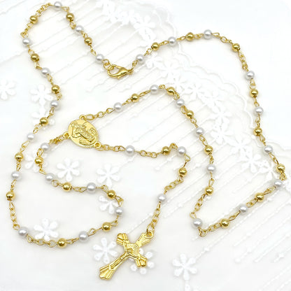 12 Pcs - Baptism Rosary White Gold Party Favors and Gifts