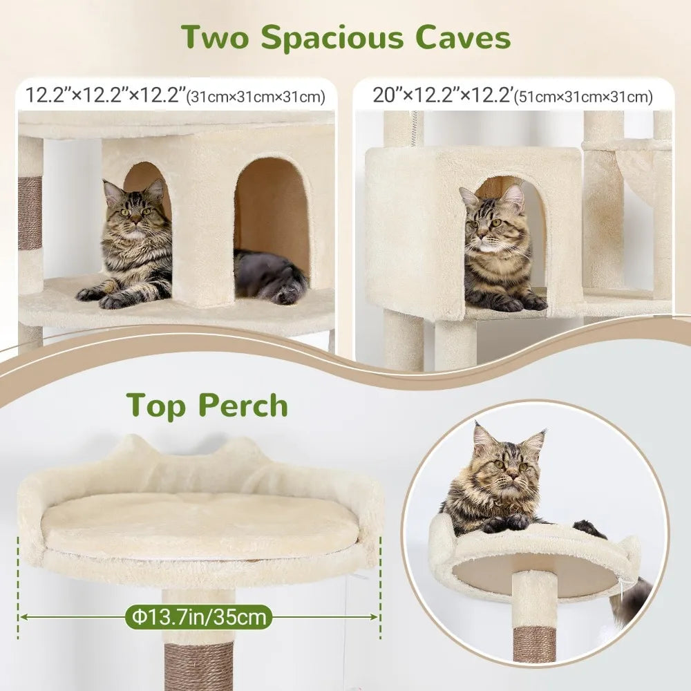 Heavy Duty 72" Cat Tree Tower, Comfortably Cushioned, Sturdy and Stable with Pet Bed