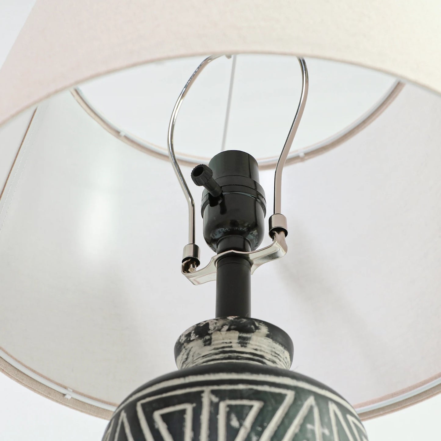 Set of 2 25-Inch Carved Geometric Ceramic Table Lamp With Linen Shade