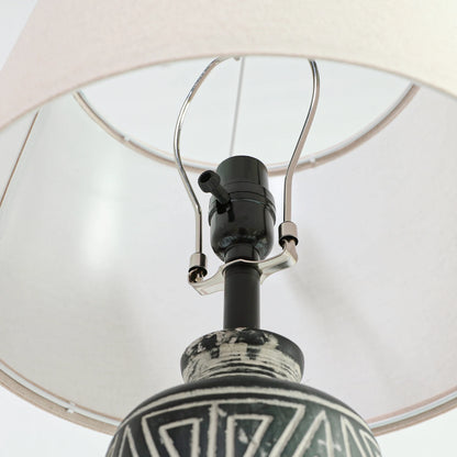 Set of 2 25-Inch Carved Geometric Ceramic Table Lamp With Linen Shade