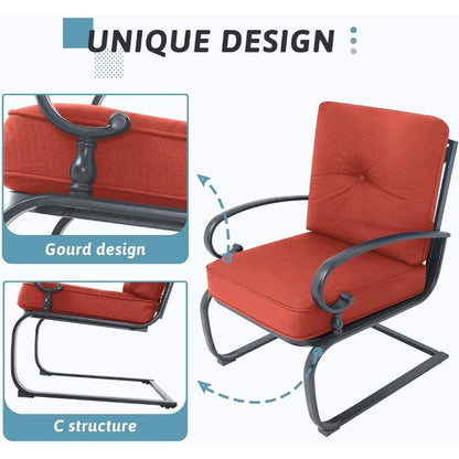 4-Piece Outdoor Patio Set - Swing Glider Loveseat and Spring Lounge Chairs with Side Table