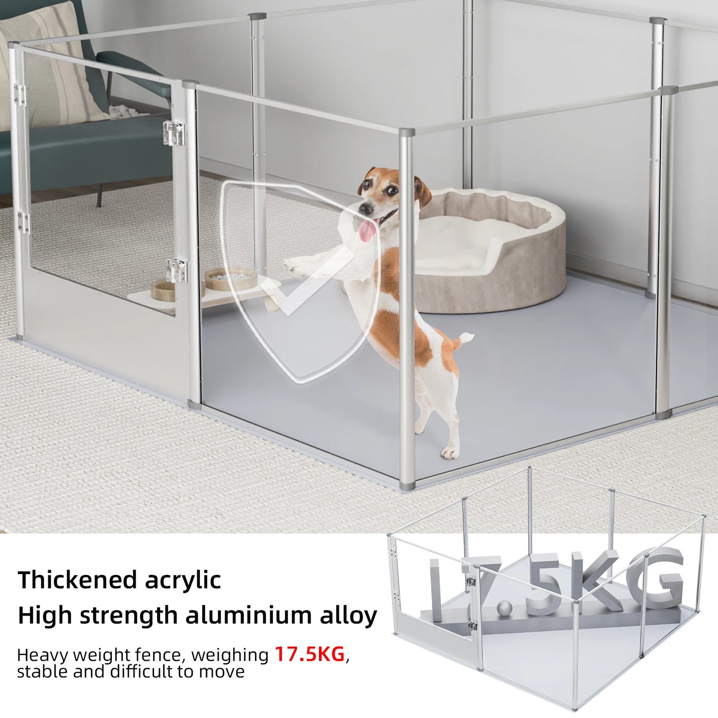 Thick Acrylic Pet Playpen - Multi-functional with Waterproof Pad , Secure Locks and Anti-Slip Base