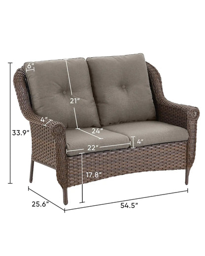 Patio Loveseat Sofa - Heavy Duty, All-Weather Brown Rattan Wicker