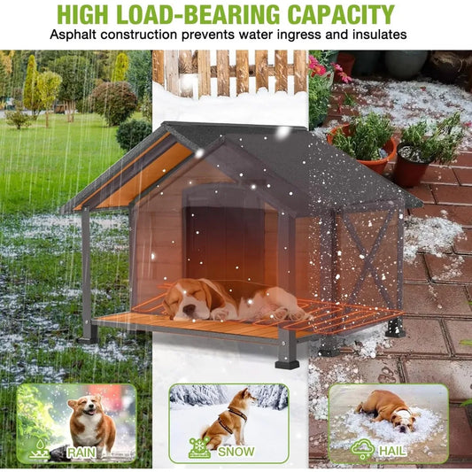 Heated Dog House, Wooden, Insulated, and Weatherproof with detachable heating pad
