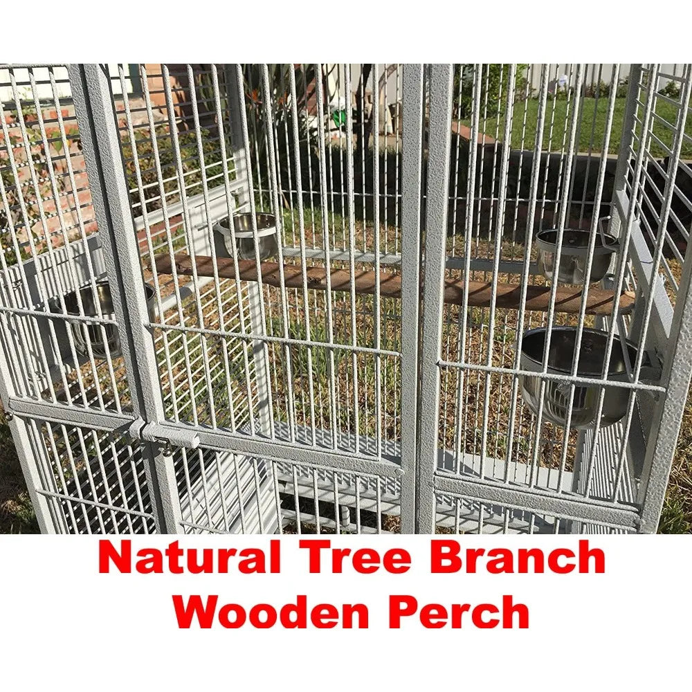 Elegant Wrought Iron Play Top Bird Cage  w/Large Interior Space, Removable Trays, On Wheels