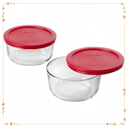 Pyrex Glass Bowl 2 Pack Set w/ Lids, Microwave & Oven Safe