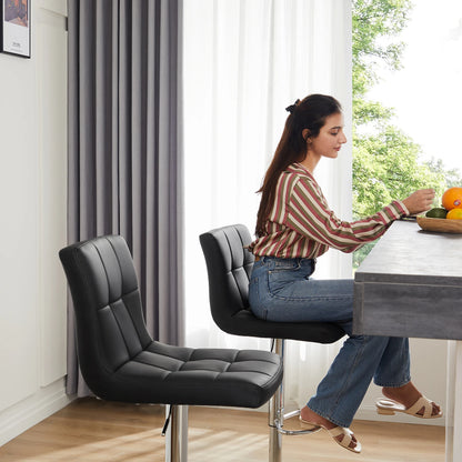 Set of 2, PU Leather Bar Stools, Upholstered w/ Comfortable Backrest and Built-in Footrest
