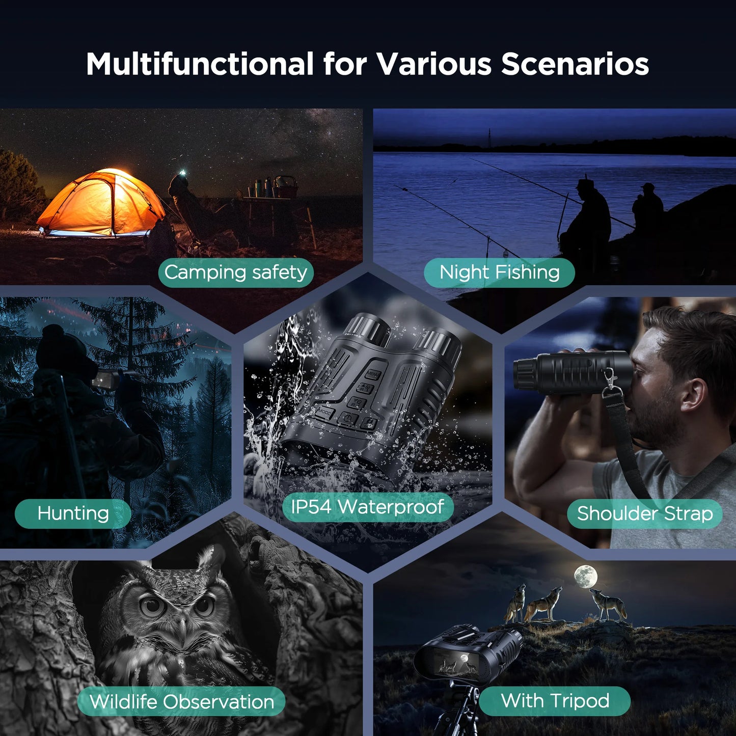 Night Vision Binoculars 8X Digital Zoom HD 1080P w/ IR Illuminator & Video Recording