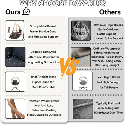 Hanging Egg Chair with Cushions, Heavy Duty, 400LBS with Stand