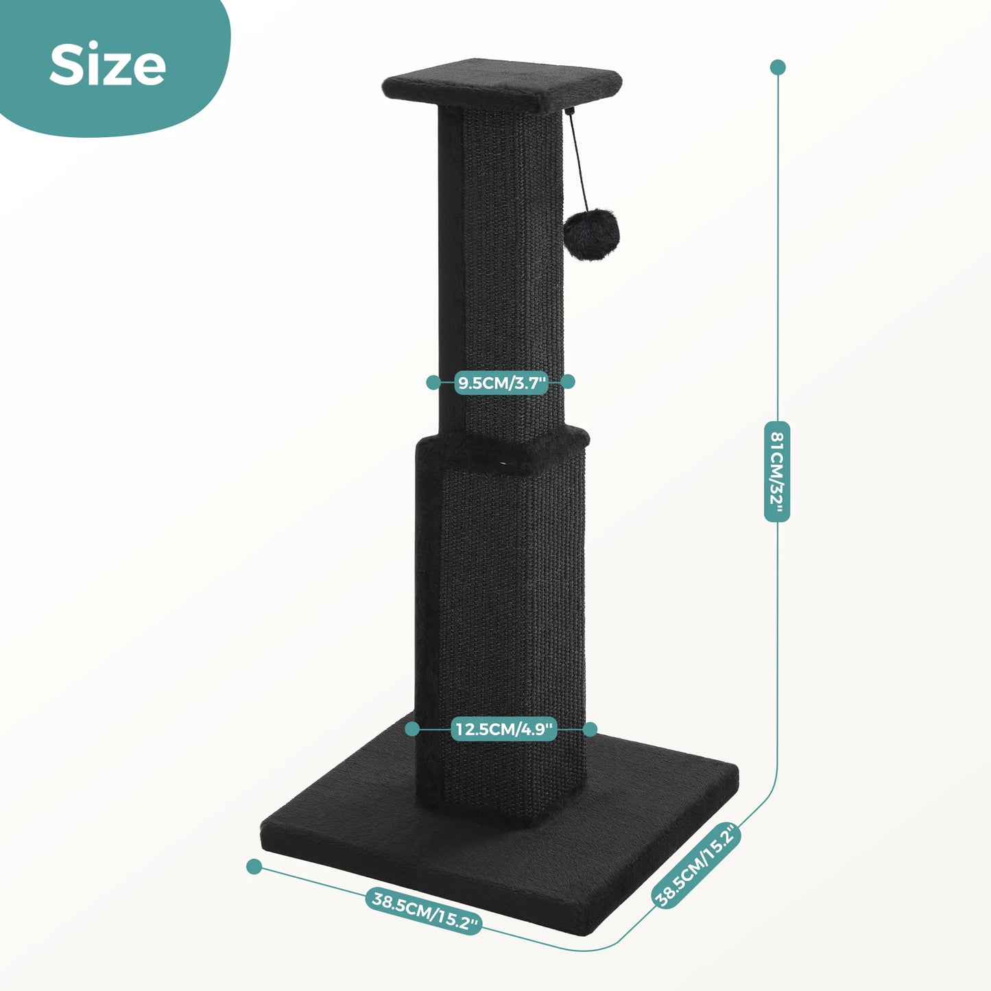 Large Cat Scratching Post with Woven Sisal and Dangling Ball Toy