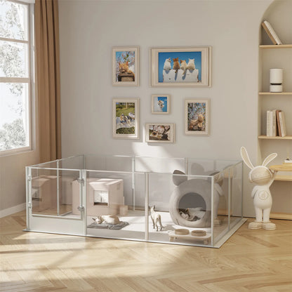 Thick Acrylic Pet Playpen - Multi-functional with Waterproof Pad , Secure Locks and Anti-Slip Base