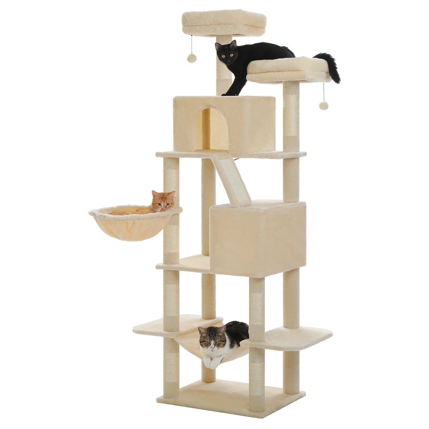 70.8" Multi-Level Cat Tower with 9 Scratching Areas, Plush Hammock and Perches