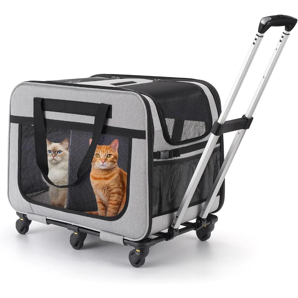 Double Pet Carrier with Adjustable Handle, Mesh Windows, Foldable Supports up to 40 Lbs