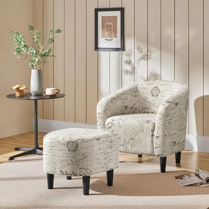 Modern Barrel Chair with Ottoman, Fabric Accent Armchair