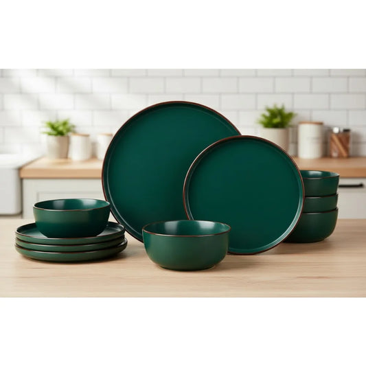 12-Piece Stoneware Dinnerware Set for 4, Microwave & Dishwasher Safe