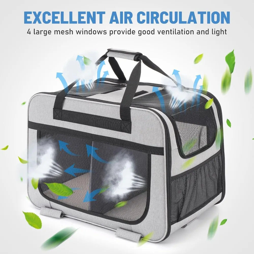 Double Pet Carrier with Adjustable Handle, Mesh Windows, Foldable Supports up to 40 Lbs