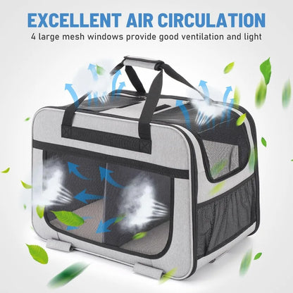Double Pet Carrier with Adjustable Handle, Mesh Windows, Foldable Supports up to 40 Lbs