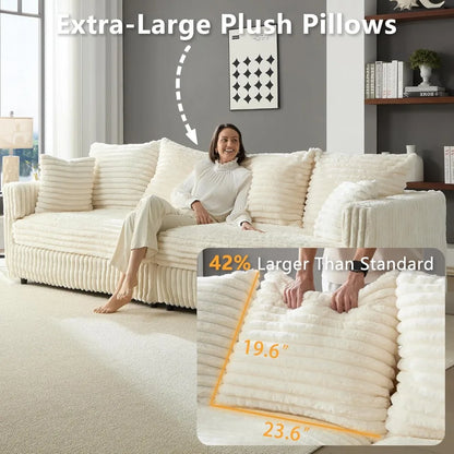Modern Oversized Cloud Couch, Convertible 4 Deep Seat Foam Sofa Couch, 2 in 1 Plush Corduroy Sofa with 6 Soft Pillows