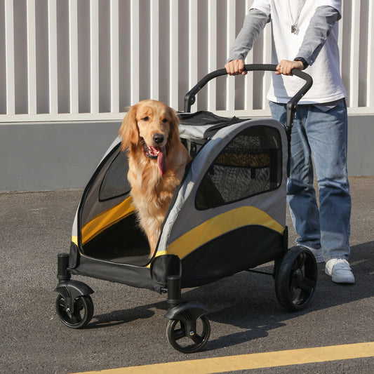 Portable Dog Stroller 4 Wheels - Foldable, Breathable Carrier