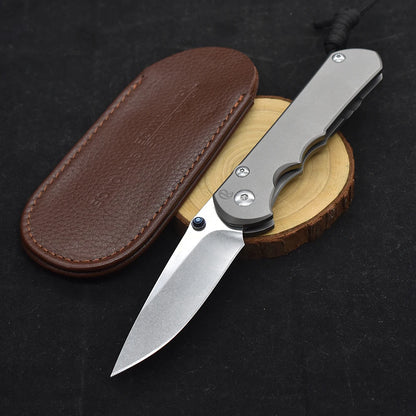 S35VN Blade w/Titanium Handle and Sheath-Stone Wash Titanium Alloy