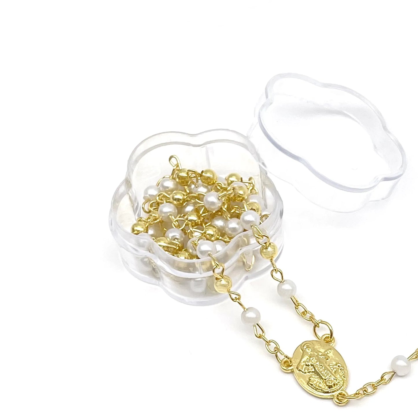 12 Pcs - Baptism Rosary White Gold Party Favors and Gifts