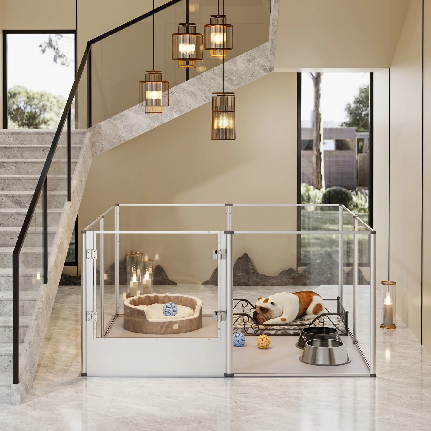 Thick Acrylic Pet Playpen - Multi-functional with Waterproof Pad , Secure Locks and Anti-Slip Base