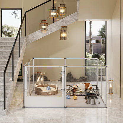 Thick Acrylic Pet Playpen - Multi-functional with Waterproof Pad , Secure Locks and Anti-Slip Base