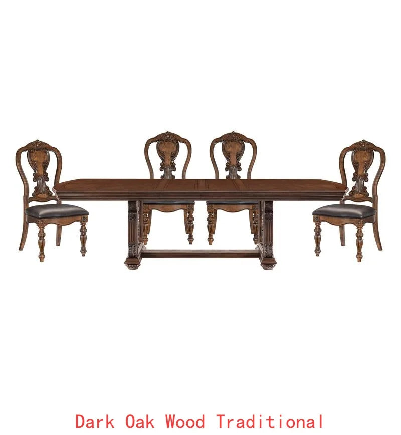 Elegant Formal 5-Piece Dining Set with Extension Leaf Table & 4 Chairs - Dark Oak Finish