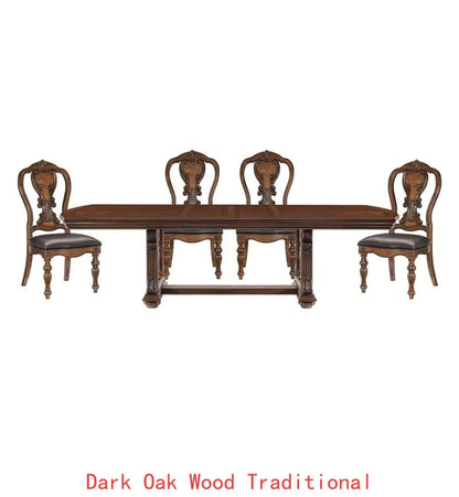 Elegant Formal 5-Piece Dining Set with Extension Leaf Table & 4 Chairs - Dark Oak Finish