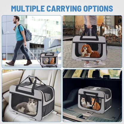 Double Pet Carrier with Adjustable Handle, Mesh Windows, Foldable Supports up to 40 Lbs