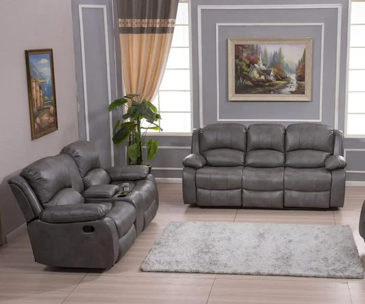 2 PC Leather Air Reclining Sofa and Loveseat Set