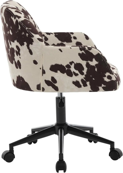 Cow Print Chair ,360°Swivel with Mid Back Support,  Armrest, Adjustable-Height and Upholstered