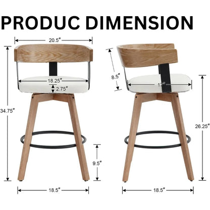 Modern Swivel Bar Stools, Set of 4, 26" Upholstered Counter Height with Footrest