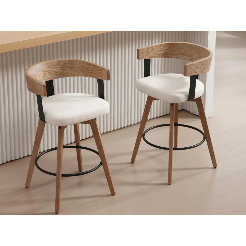 Modern Swivel Bar Stools, Set of 4, 26" Upholstered Counter Height with Footrest