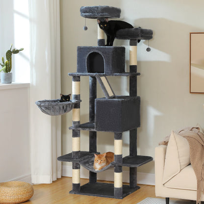 70.8" Multi-Level Cat Tower with 9 Scratching Areas, Plush Hammock and Perches