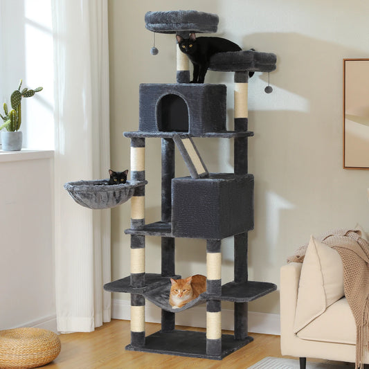 70.8" Multi-Level Cat Tower with 9 Scratching Areas, Plush Hammock and Perches