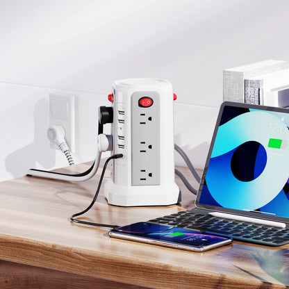 Tower extension cord plug-in board, 1.8m braided with PD20W fast charging port