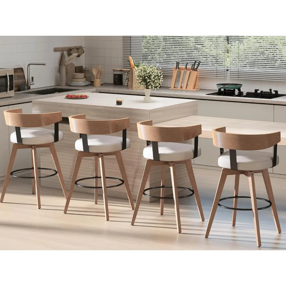 Modern Swivel Bar Stools, Set of 4, 26" Upholstered Counter Height with Footrest