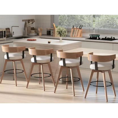 Modern Swivel Bar Stools, Set of 4, 26" Upholstered Counter Height with Footrest