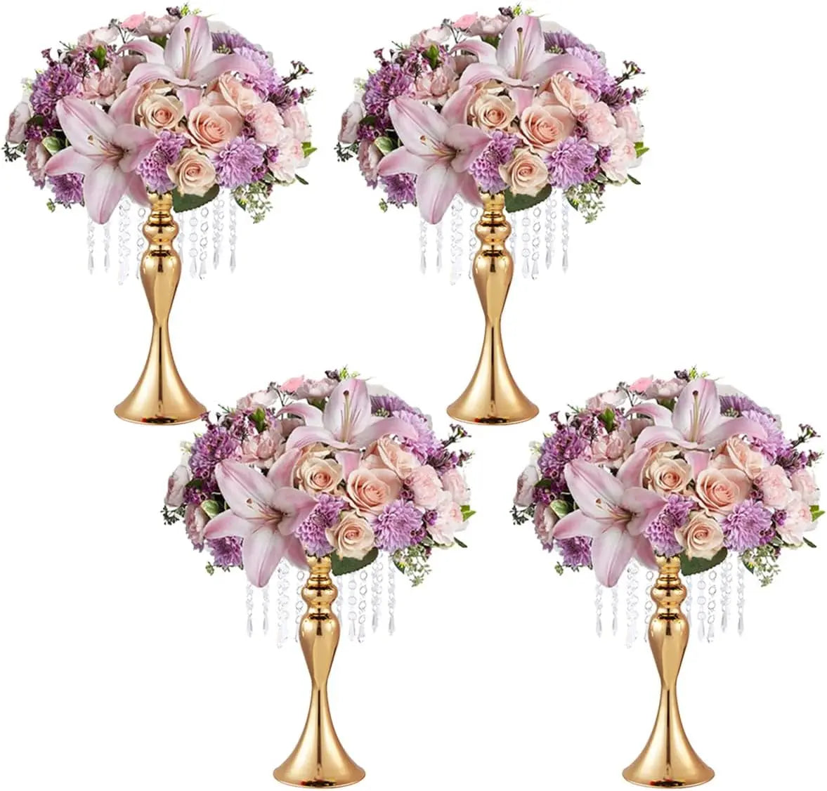 Set of 8, Centerpieces for Tables-Gold Vase Stand with Crystals