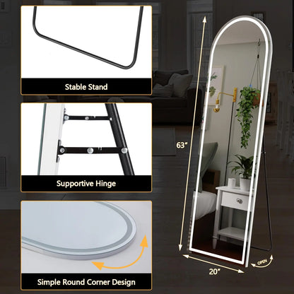 Full Length Mirror w/ 3 Color LED Lighting with an Aluminum Alloy Frame