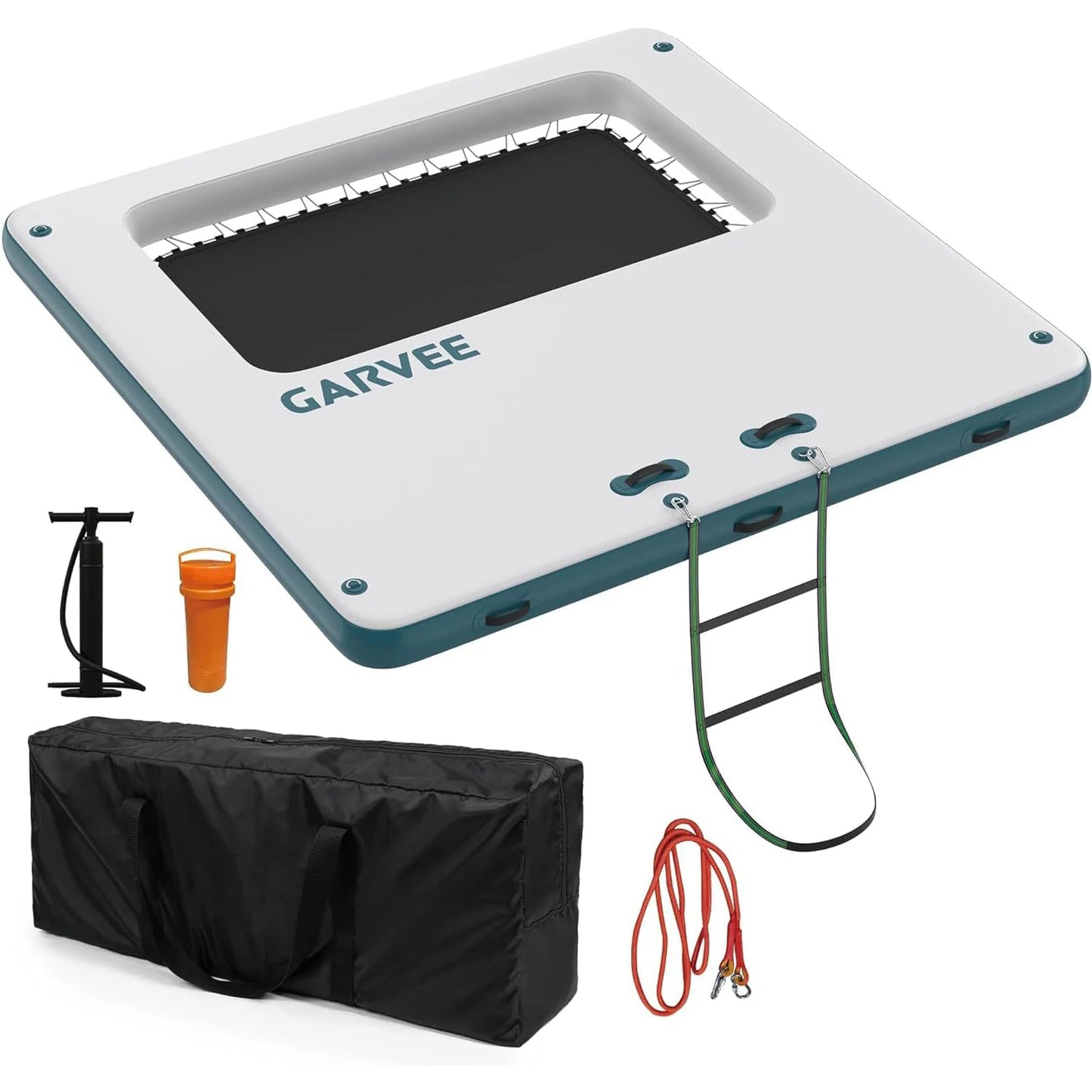 10x10FT Inflatable Floating Dock/Platform with Mesh Swim Area