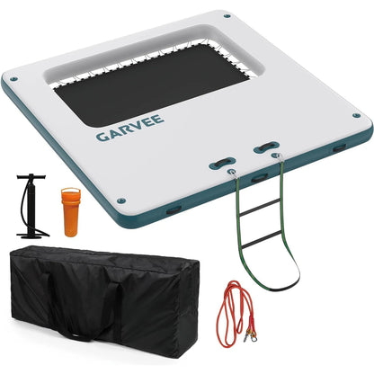 10x10FT Inflatable Floating Dock/Platform with Mesh Swim Area