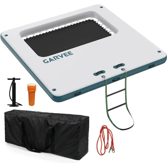 10x10FT Inflatable Floating Dock/Platform with Mesh Swim Area