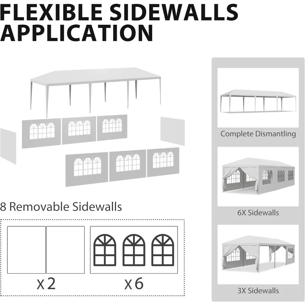 10x30 Party Tent with 8 Removable Sidewalls, Heavy Duty, Waterproof