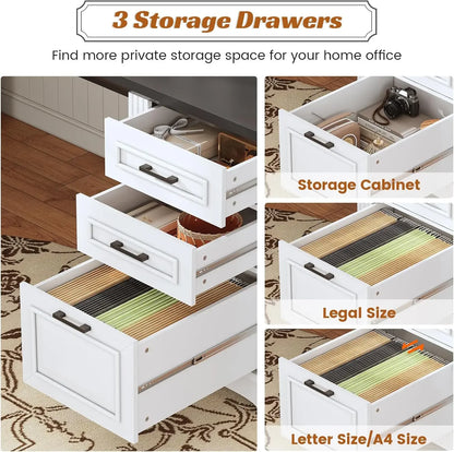 55" Desk with 3 Drawers and 4 AC outlets, 2 USB Ports, and on/off switch