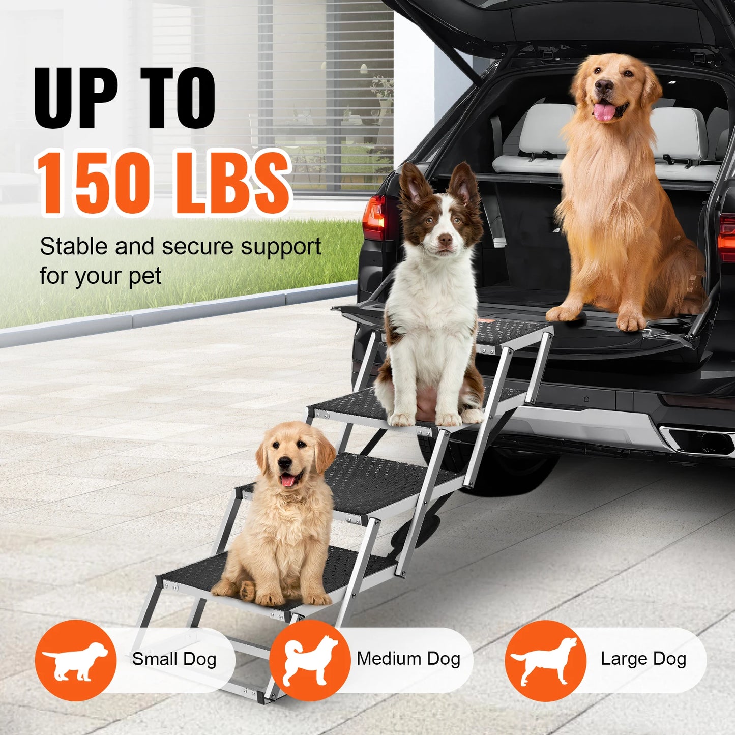 Pet Stairs with Wide Steps -  Folding, Portable, and Lightweight with anti-slip fabric - Capacity 150 lbs.