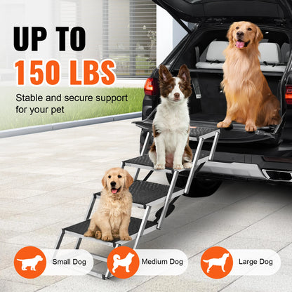 Pet Stairs with Wide Steps -  Folding, Portable, and Lightweight with anti-slip fabric - Capacity 150 lbs.