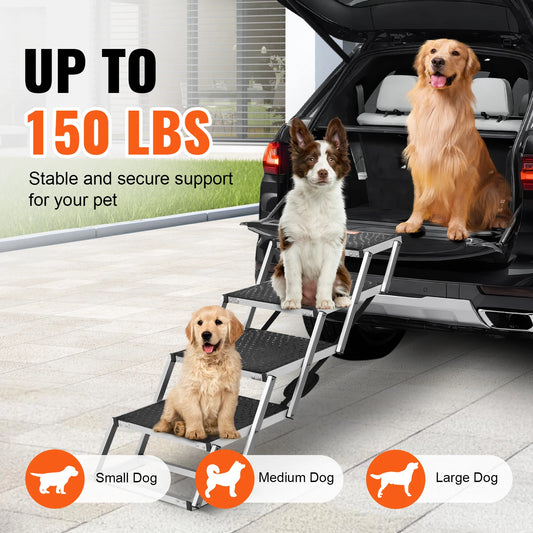 Pet Stairs with Wide Steps -  Folding, Portable, and Lightweight with anti-slip fabric - Capacity 150 lbs.